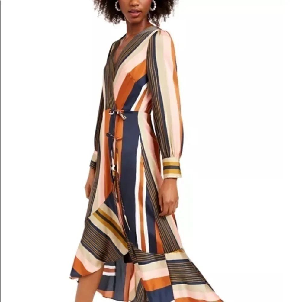 Foxiedox Colorful Striped Faux-Wrap Dress